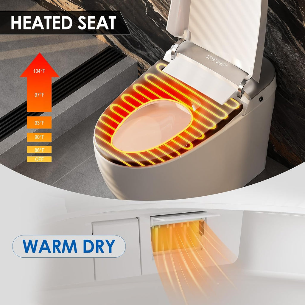 Smart Bidet Toilet with Pump-Assisted Dual Flush, Foam System, Foot Sensor Operation, 12-Inch Rough-In, Heated Seat, Warm Water, Air Dryer, LED Display, Night Light