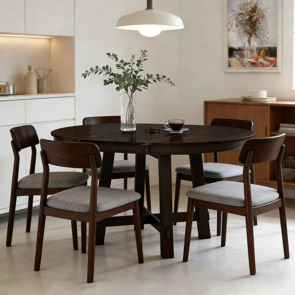 42"-58" Extendable Dining Table for 4-6, Solid Wood Oval Dining Kitchen Table with Removable Leaf, Farmhouse Circle