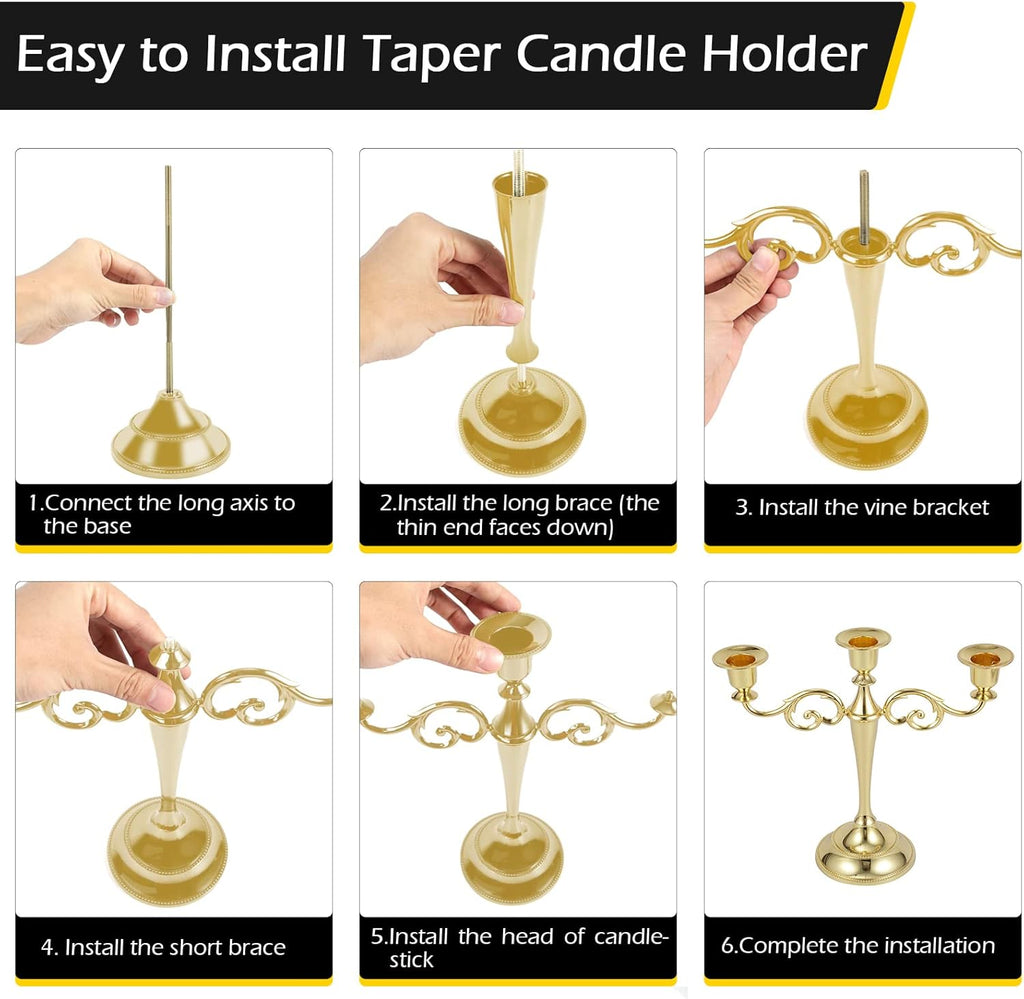 Gold Candelabra Centerpiece 3-Arms Candelabra Candle Holder for Tables, 2 Packs Metal Candlestick Stand Candelabras