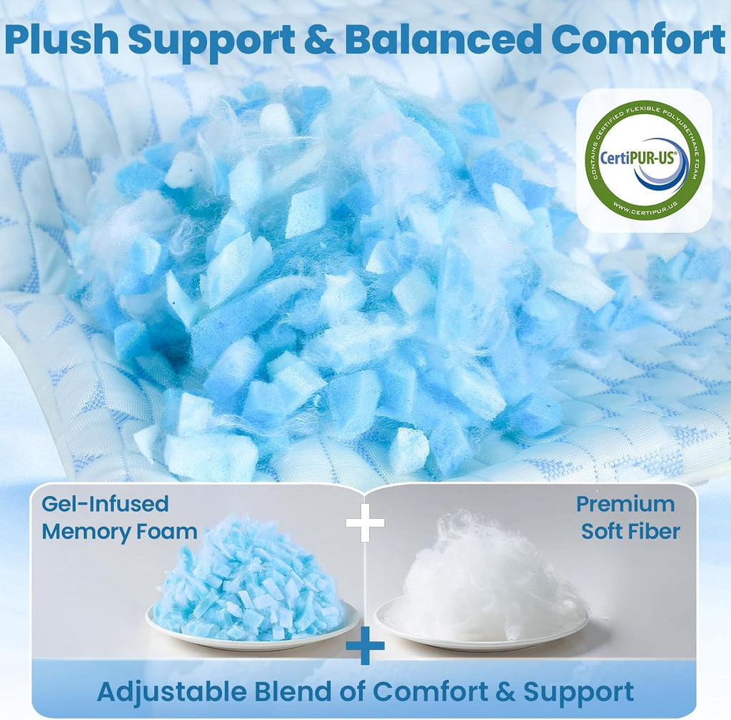Firm Pillow Shredded Memory Foam, Cooling Pillow for Hot Sleeper, Adjustable Bed Pillow for Side Back Stomach