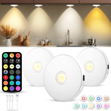 Puck Lights with Remote, 2000mAH Battery Operated, Rechargeable Shelf Light, Wireless,Color Changing Magnetic Light