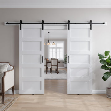 64in x 84in (Double 32x84 Door) White Barn Door with 11FT Sliding Door Hardware Track Kit Included, 