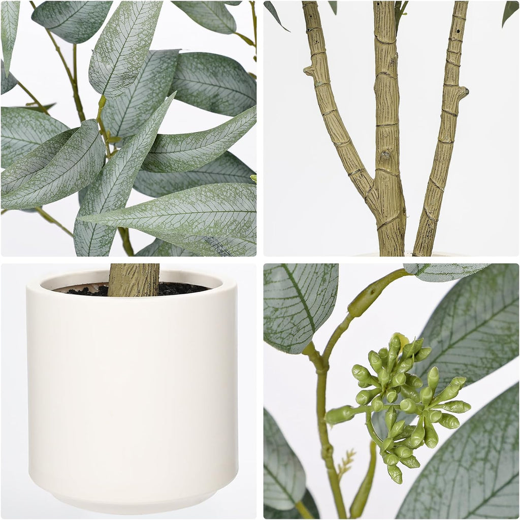 Eucalyptus Trees Artificial Indoor - 3FT Tall Faux Eucalyptus Plants in White Planter, Fake Plant Décor Bedroom