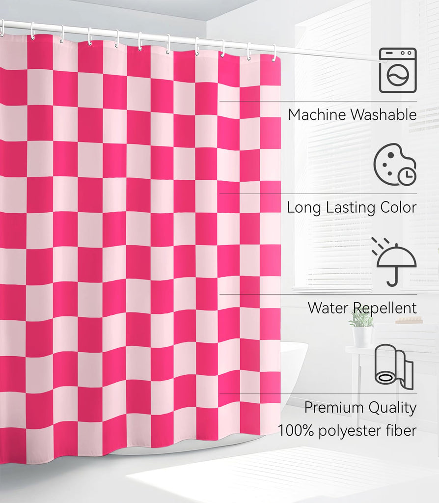 Bathroom Cute Cortinas para Baño 72 x 72, Pink Plaid