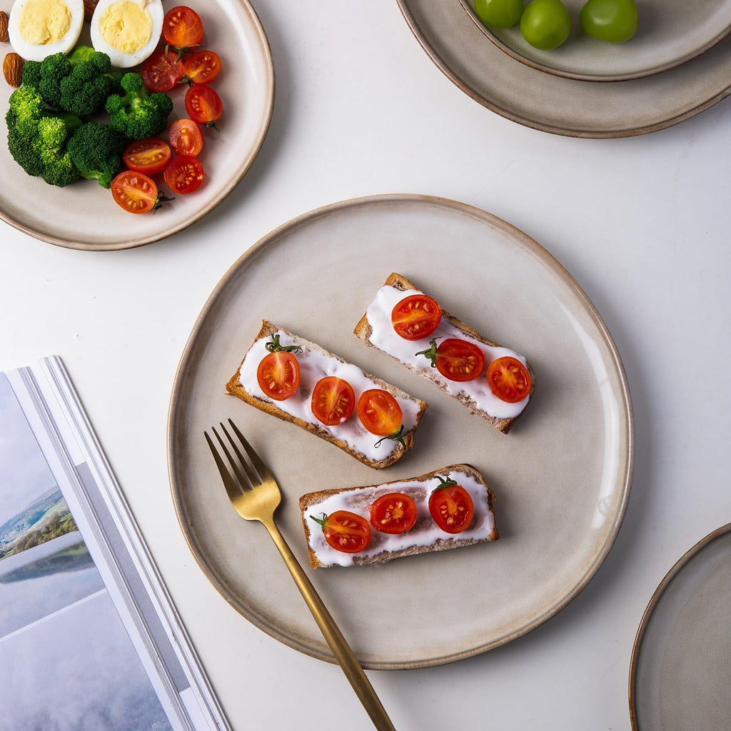 Ceramic Dinnerware Sets,Handmade Reactive Glaze Stoneware Plates and Bowls Sets,Highly Scratch Resistant | Dishwasher