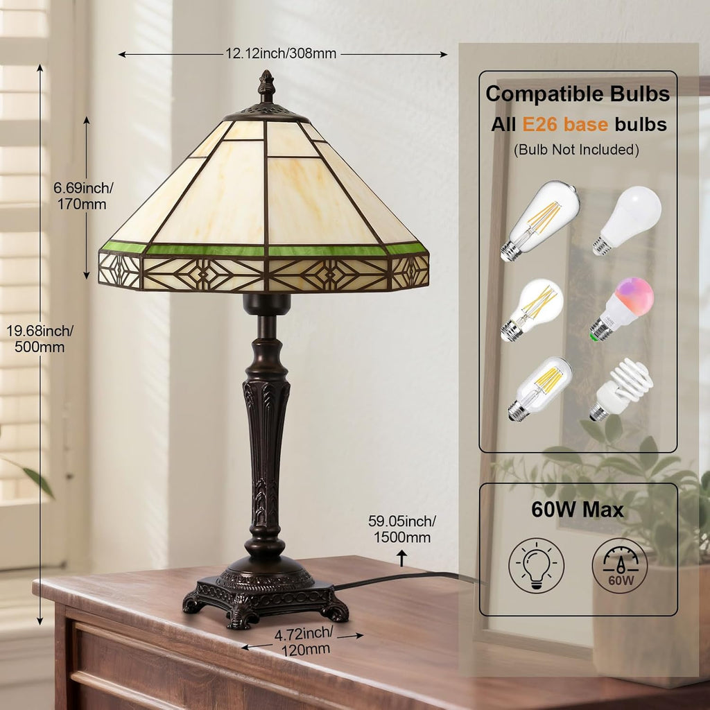 Table Lamp with Stained Glass Shade, Vintage Style Desk Lamp
