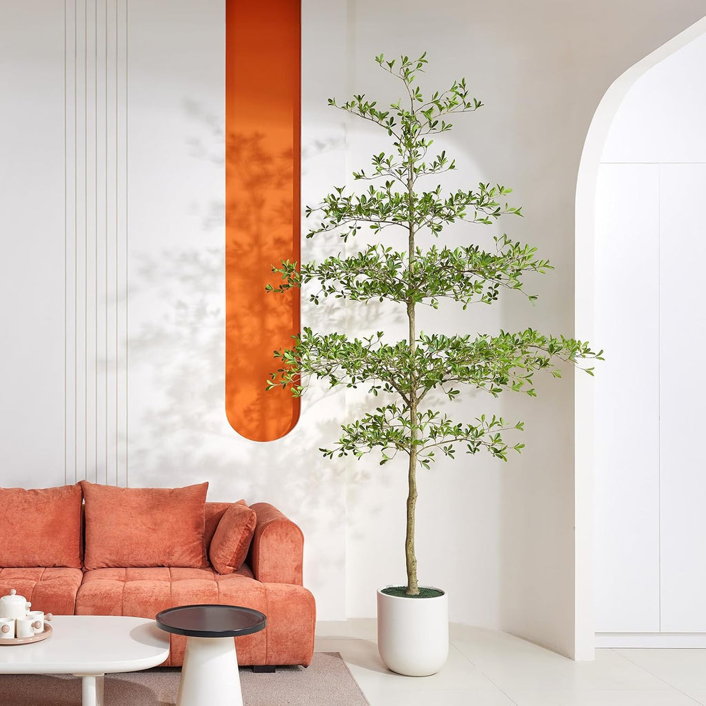 10ft Artificial Black Olive Tree with White Planter