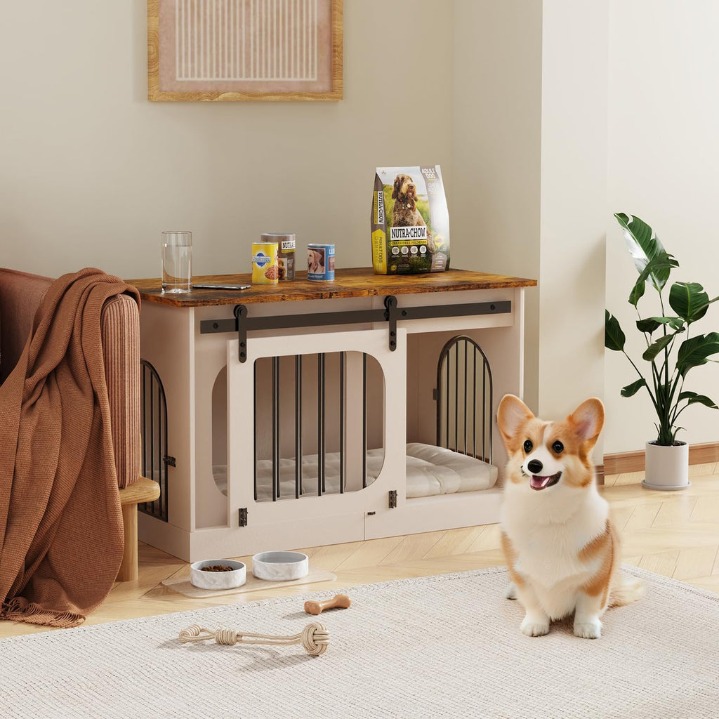XL Dog Kennel Furniture,39.4 Inch Farmhouse Crate Furniture with Cushion Decorative White Dog Kennel Indoor Thick