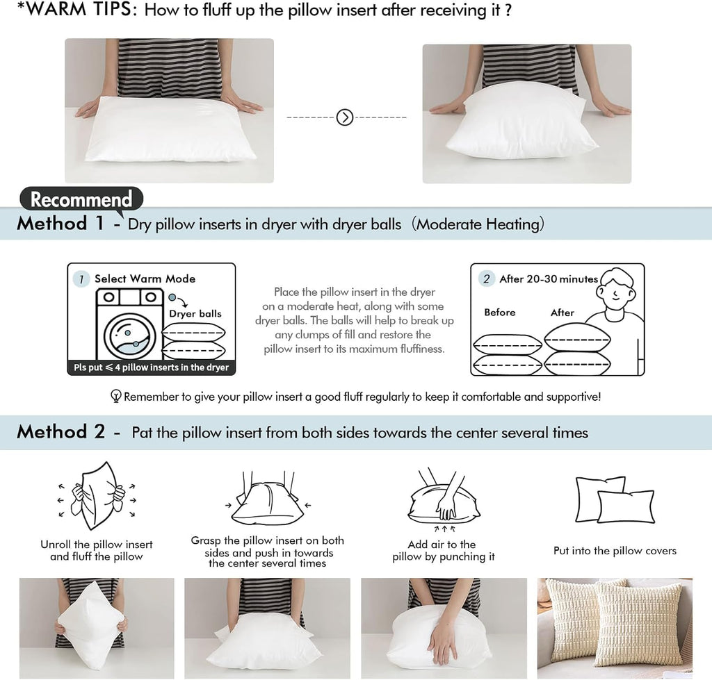 22 x 22 Pillow Inserts () -Decorative Throw Pillows for Sofa Couch with 100% Cotton Covers - Set of 2