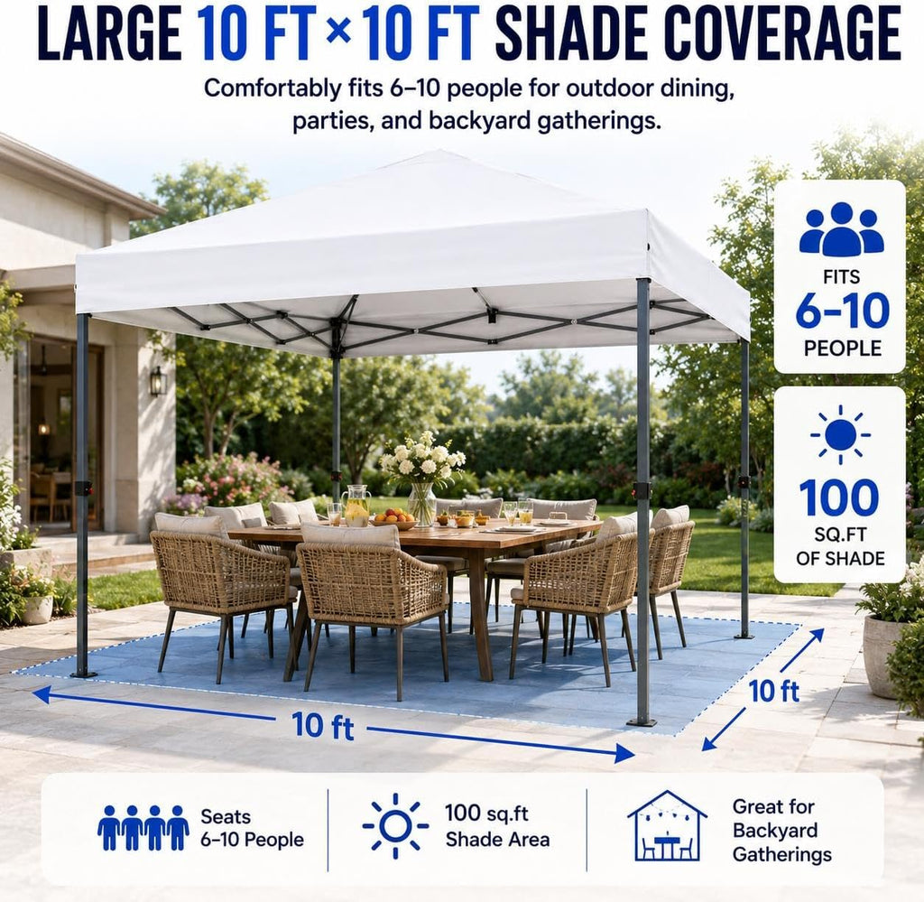 10x10 Pop Up Canopy Tent 1-Button One Person Quick Setup
