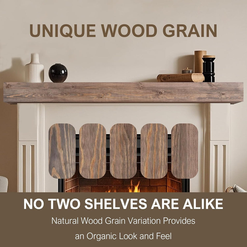 Fireplace Mantle Shelf - 60×8×5Inch Handcrafted Wall Floating Mantel Shelf for Over Fireplace - Rustic Traditional