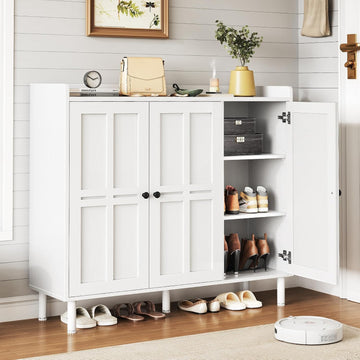 Shoe Cabinet with 3 Doors and Adjustable Shelves, 30 Pairs Shoe Storage Cabinet, 40 Inch Tall Farmhouse Shoe Rack