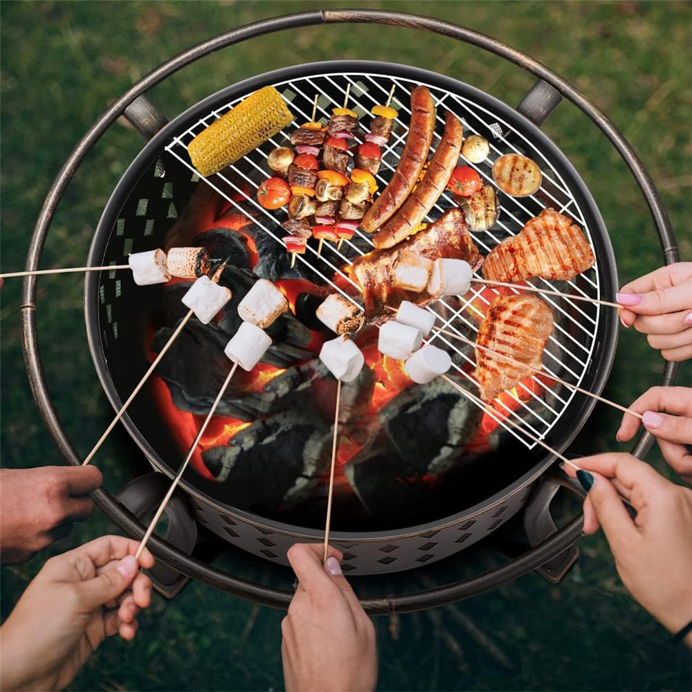 36 Inch Fire Pits for Outside Large Outdoor Wood Burning Crossweave firepit Heavy Duty Steel Bronze Bonfire Pit for Patio Backyard Garden with BBQ - Image 8