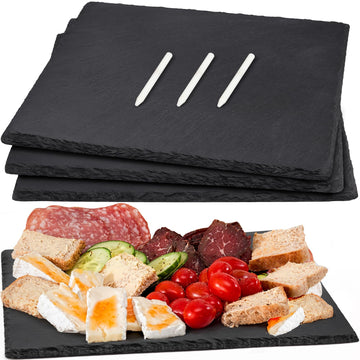 12 x 10 In 4 Pack Slate Cheese Boards, Black Stone Plates Charcuterie Board Gourmet Serving Tray Cheese Platter