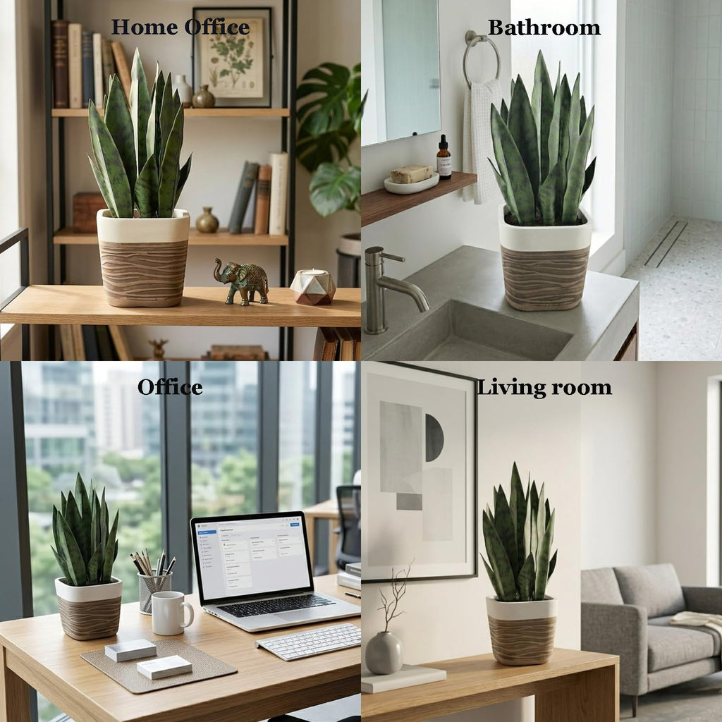 17 inch Artificial Snake Plant with Decorative Two-Tone Pot