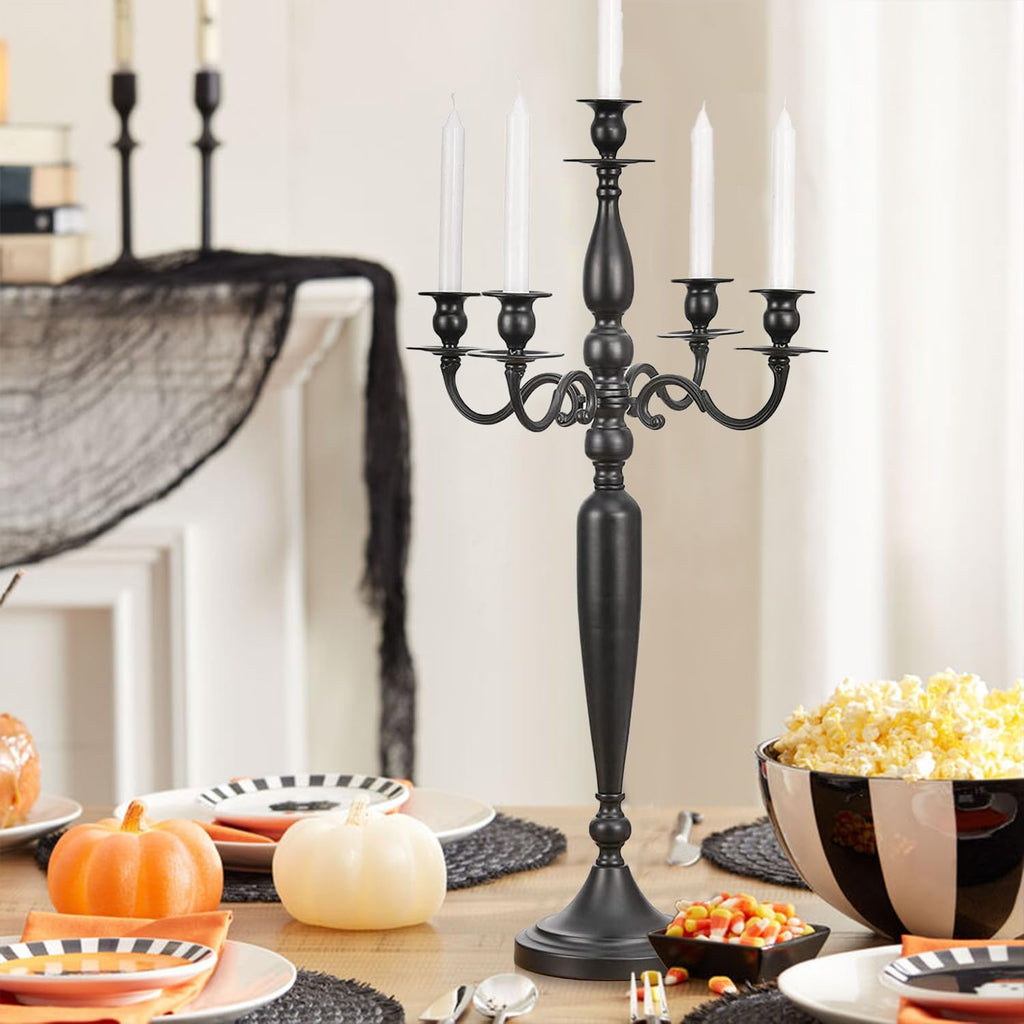 5 Arm Candelabra,28.54 inch Tall Candlestick Holders for Church Party Centerpiece for Dining Table Black Matte 0.78