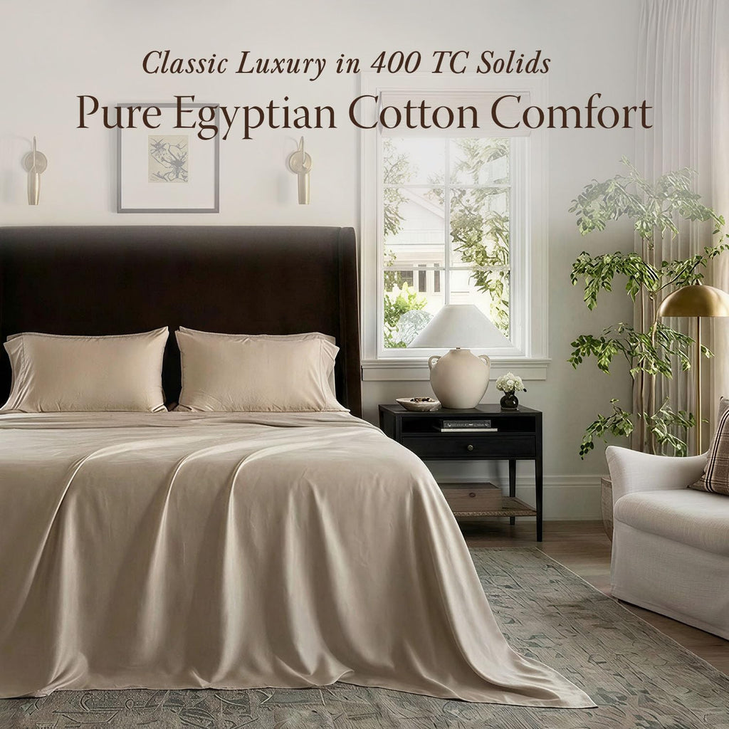 400 Thread Count Egyptian Cotton Queen Sheet Set, Sateen, Beige