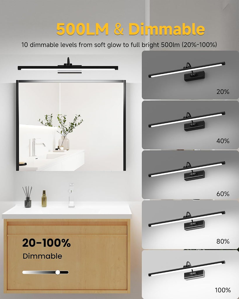 Bathroom Vanity Light Wireless Rechargeable Black 24 inch Black | 10000mAh Rechargeable Battery, 500LM Dimmable, 3
