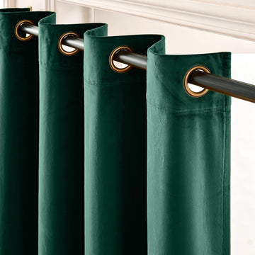 Blackout Emerald Green Velvet Curtains Grommet 52×84 Inch 2 Panels