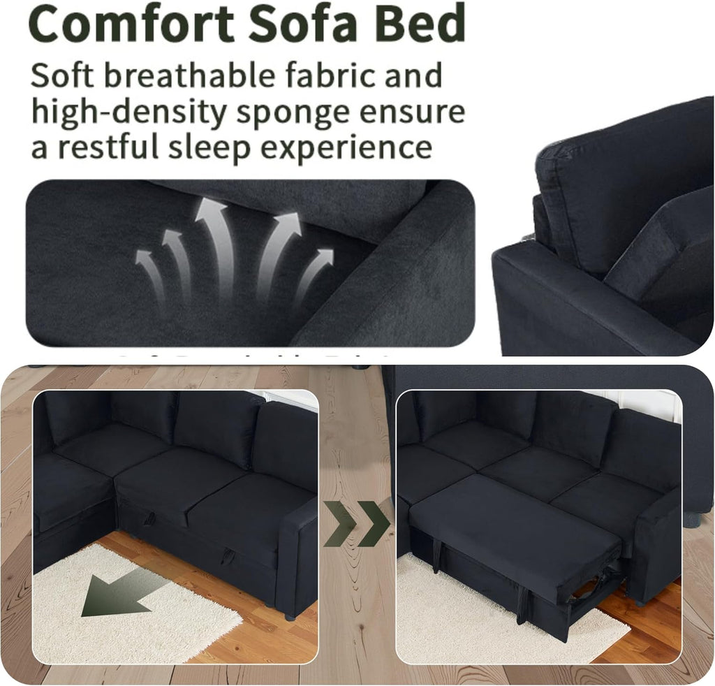Sectional Sleeper Sofa with Pull Out Bed, L Shaped Pull Out Couch with Storage Chaise