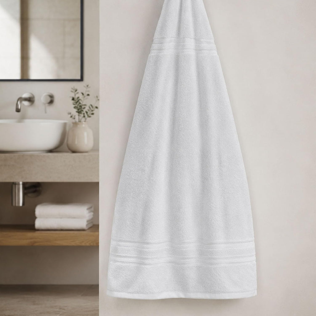 Terry Bath Sheet Set of 6 White Bath Towels Set 35x70 Inches, 100 Combed Long Staple Cotton 600 GSM Highly Absorbent