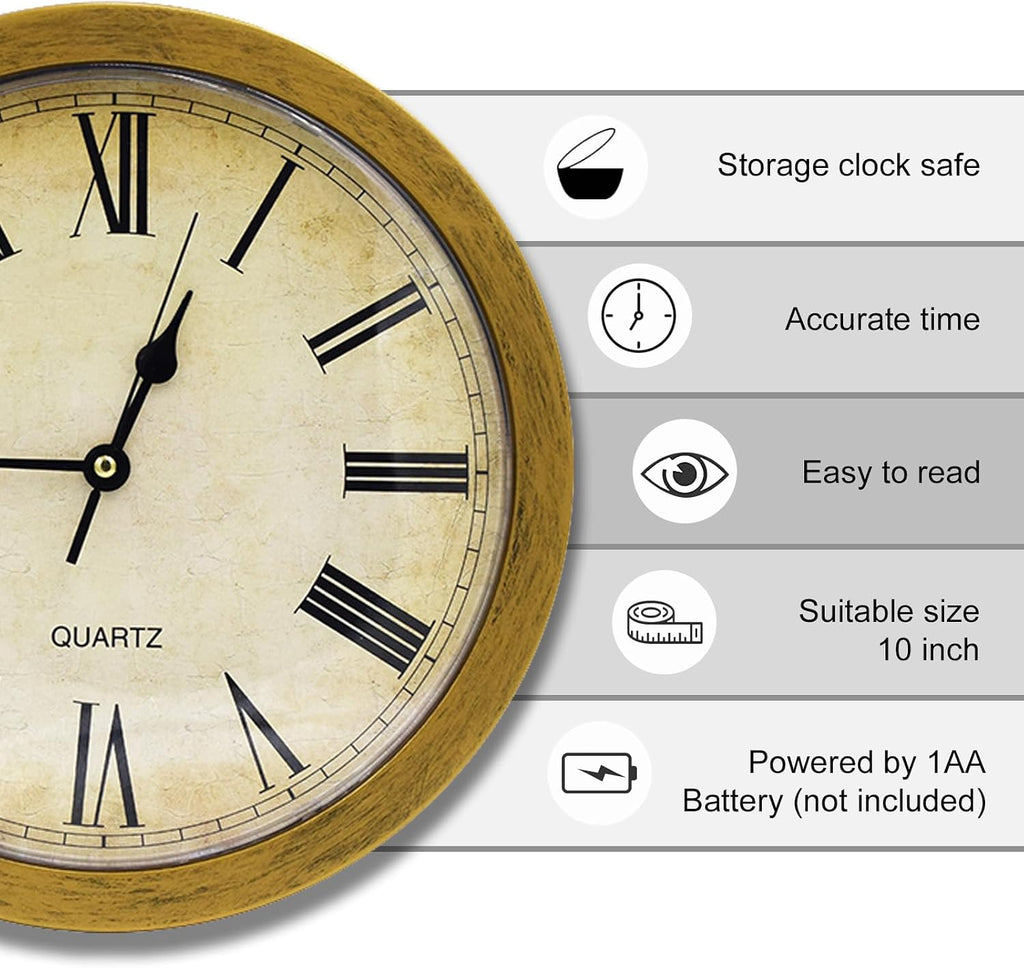 Wall Clock with Hidden Safe, 10 inch Plastic Secret Safe Wall Clock for Living Room Decor, Vintage Decor Clock Diversion Safe with...