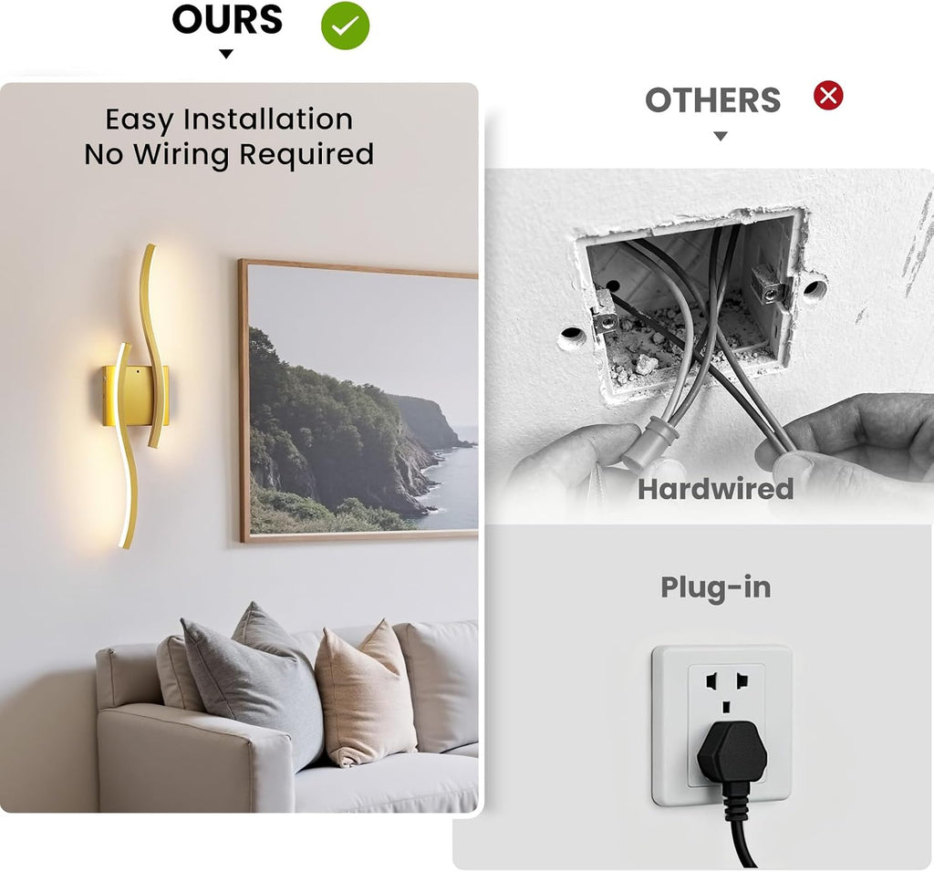 Gold Battery Operated Wall Sconces: 23.6 Inch Rechargeable Wall Sconce Set of 2 with Remote Control/3 Colors/10-100%