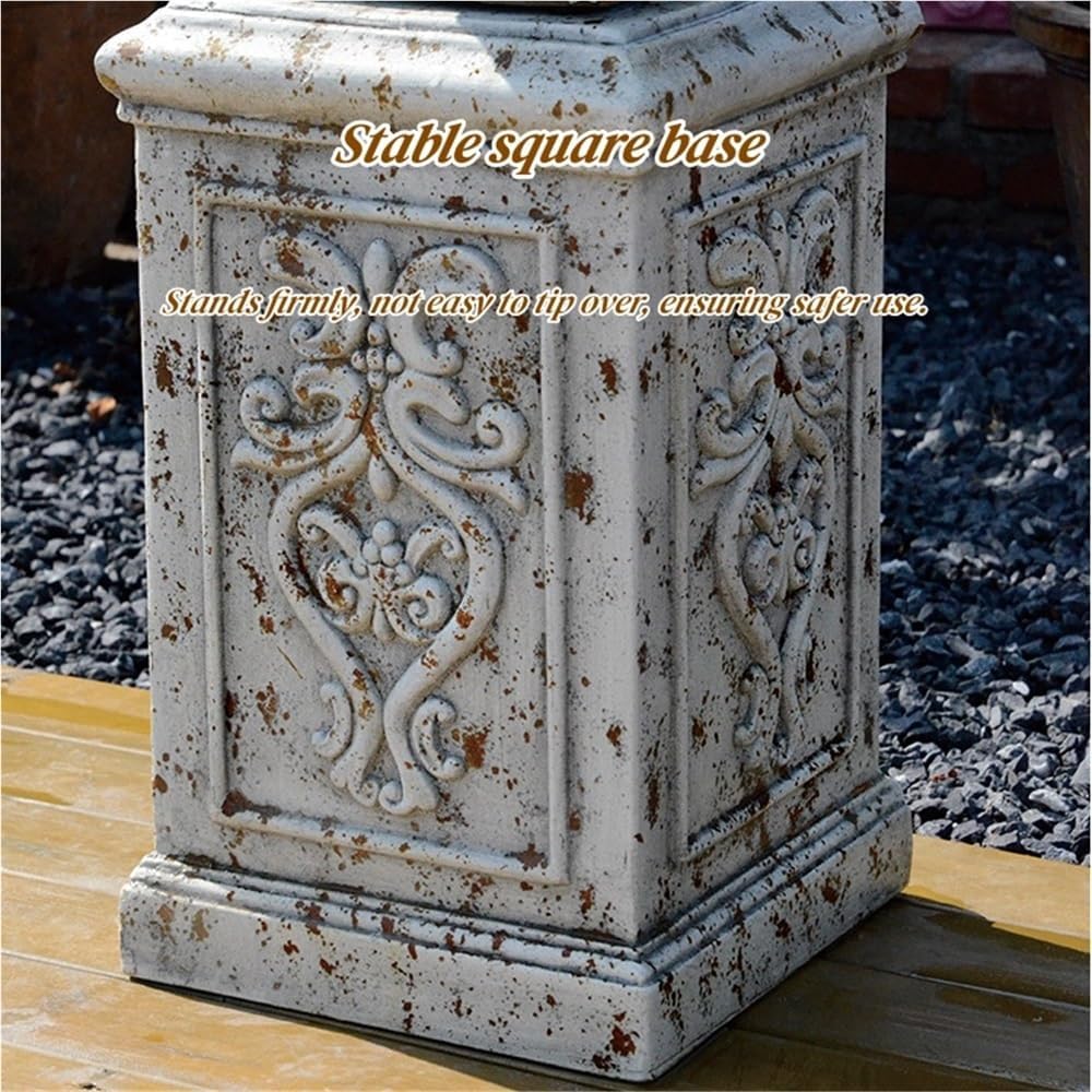 Outdoor Magnesium Oxide Urn Planter, Retro Distressed Flower Pots | Pedestal Planter with Embossed Design