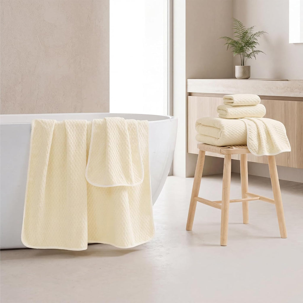 Microfiber Towel Set of 6, Yellow | Ultra-Soft & Oversized, Absorbent & Quick-Drying | 2 Bath Sheets, 2 Hand Towels &