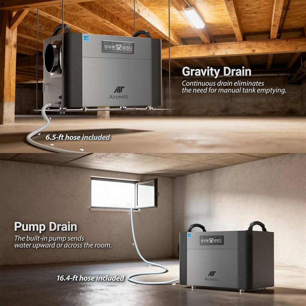155 Pints Commercial Dehumidifier for Basement with Pump and Drain Hose, Large Space Dehumidifier for Crawl Space