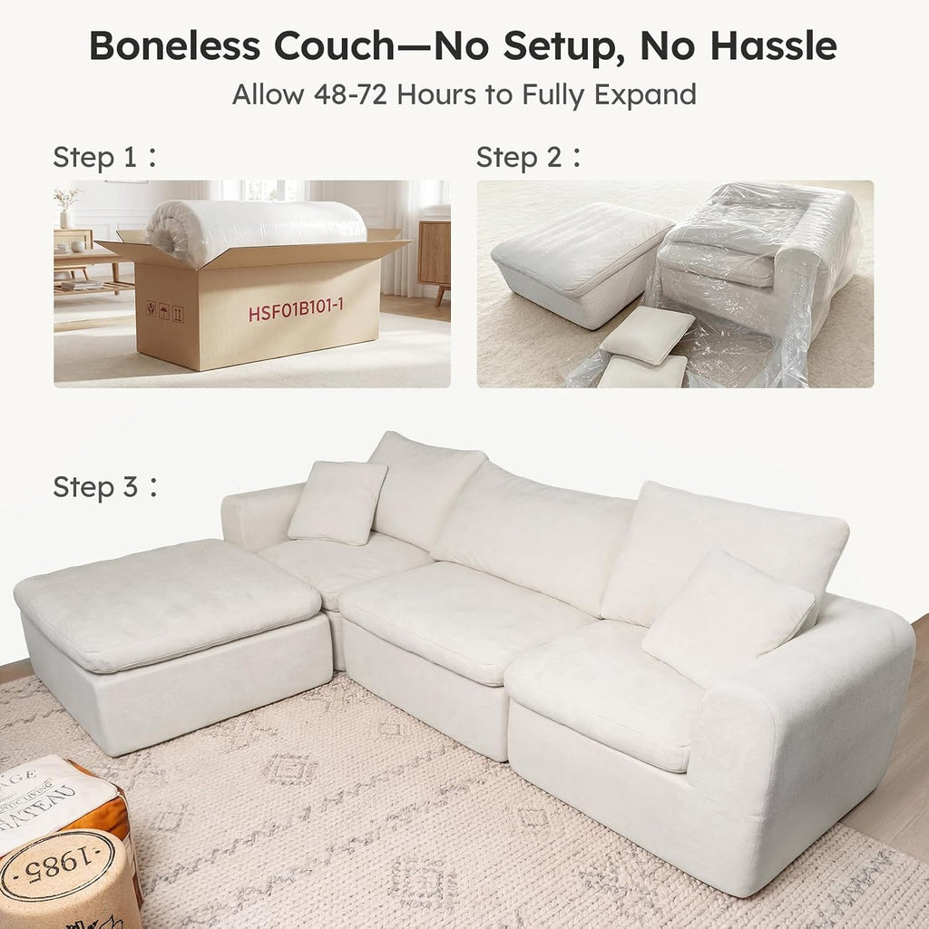 Oversized Modular Sectional Sofa, Boneless Cloud Couch with L-Shaped Chaise, Upholstered Deep Seat Comfy Couch , No