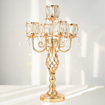 23.2 inch Tall Elegant and Chic 5 Arm Pendant Crystal Candlestick Holder Table Decoration tealight Candle Holder