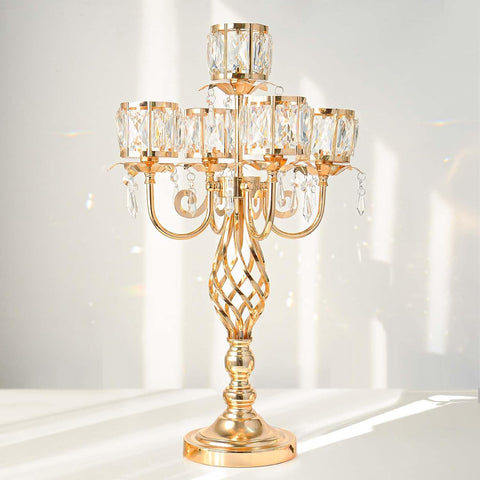 23.2 inch Tall Elegant and Chic 5 Arm Pendant Crystal Candlestick Holder Table Decoration tealight Candle Holder