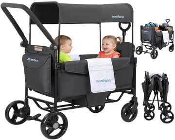 Wagon Stroller for 2 Kids, All-Terrain Foldable Baby Wagon, Gray