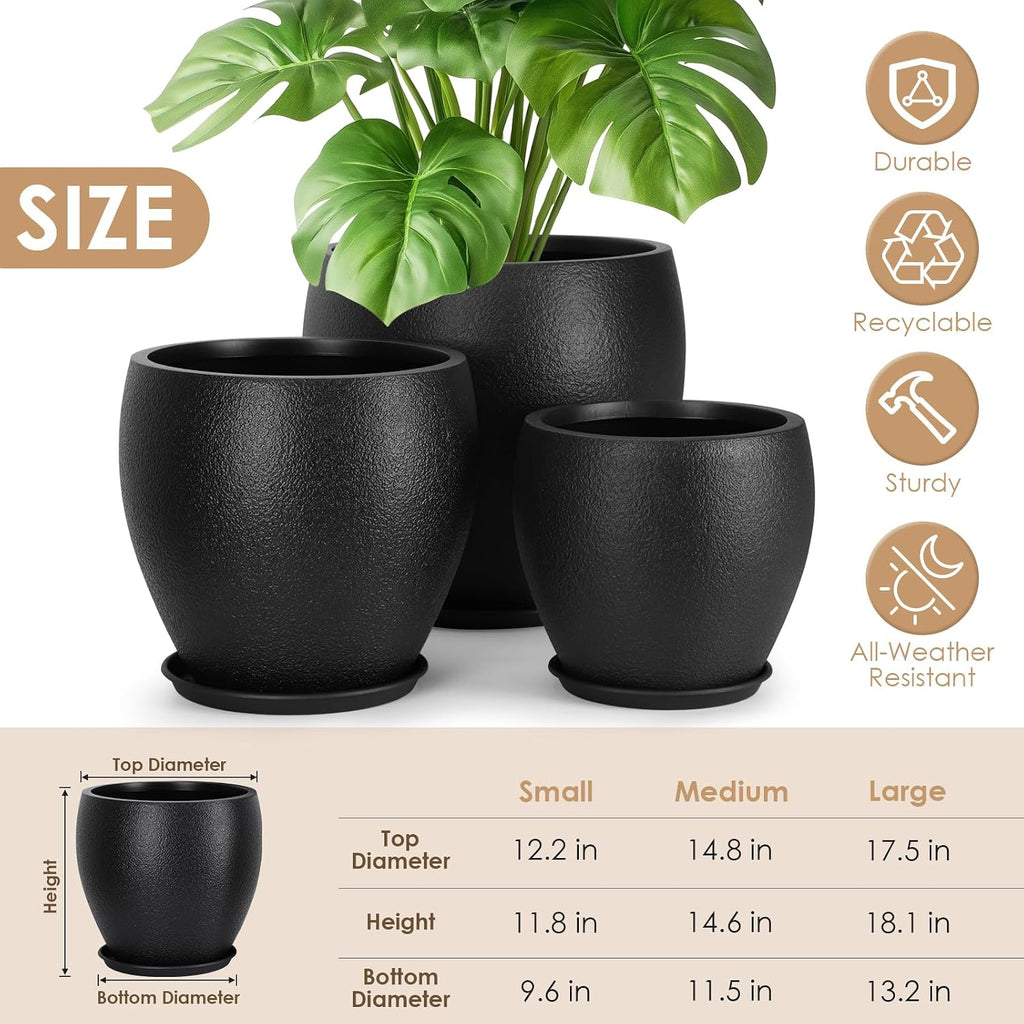 Plant Pots 17.5/14.8/12.2 inch Set of 3, Flower Pots with Drainage Holes, Large Planters for Indoor Outdoor Garden