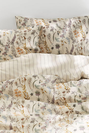 Floral Duvet Cover 3 Pieces Aesthetic Reversible Striped Bedding Set Farmhouse Botanical Flowers Design Soft