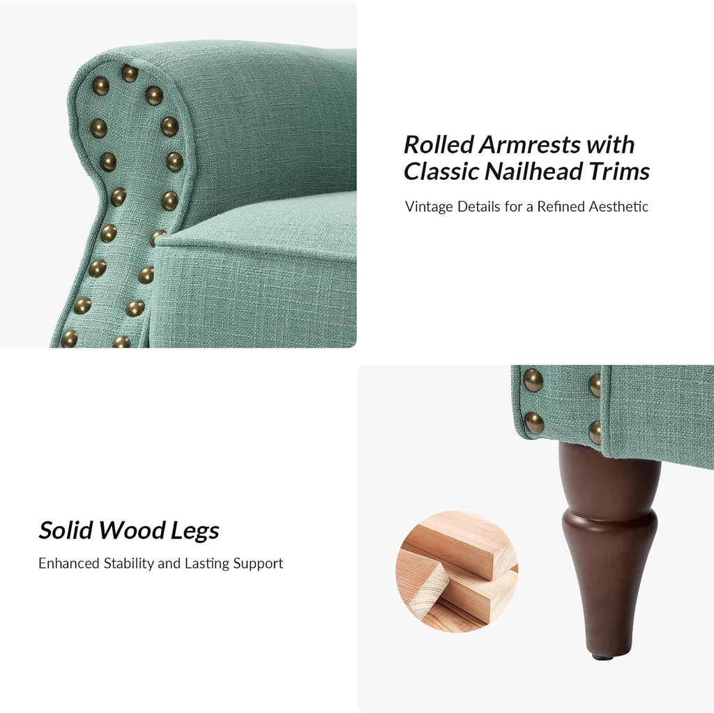 Accent Chair with Wood Legs & Removable Cushion, Modern Wingback Armchair with Nailhead Trim, Comfy Upholstered