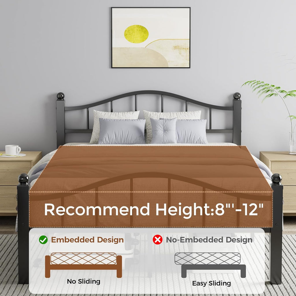 Full Bed Frames with Headboard, Noise-Free Design & Underbed Storage Heavy Duty Metal Bed Frames No Box Spring