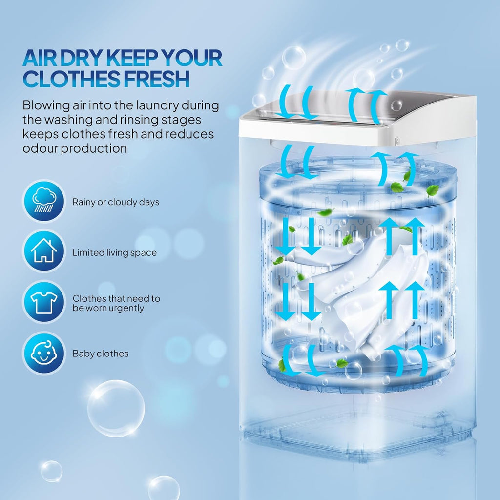 17.8LBS Portable Washing Machine, Full-Automatic Electric Laundry Machine with Stainless Steel Drum, Compact Washer