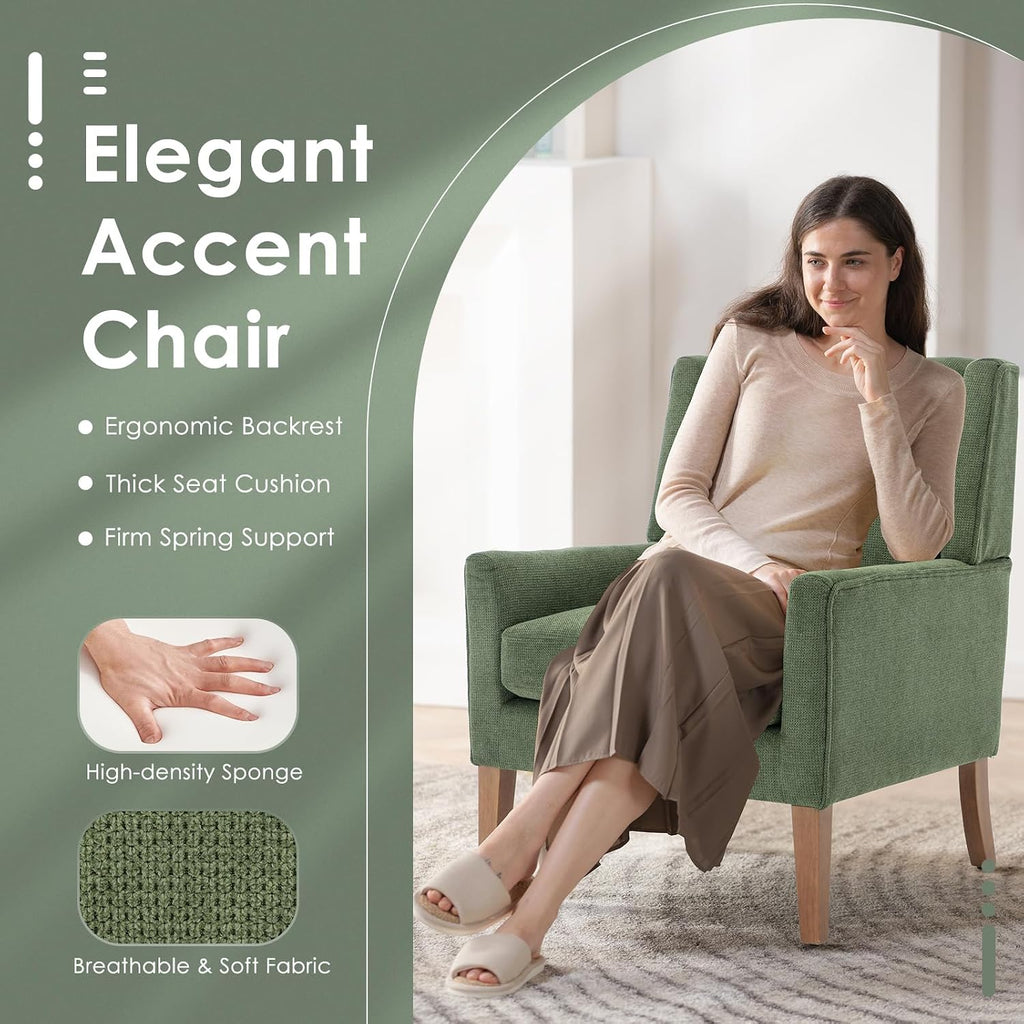 Modern Wingback Living Room Chair, Upholstered Fabric Accent Armchair, Single Sofa Chair with Lounge Seat and Wood