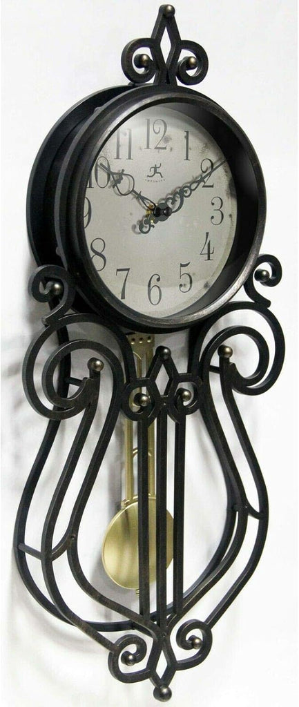 Infinity Instruments 20 inch x 9 Inch Classic Traditional Vintage Rustic Farmhouse Pendulum Non-Ticking Silent Battery Operated Easy to...