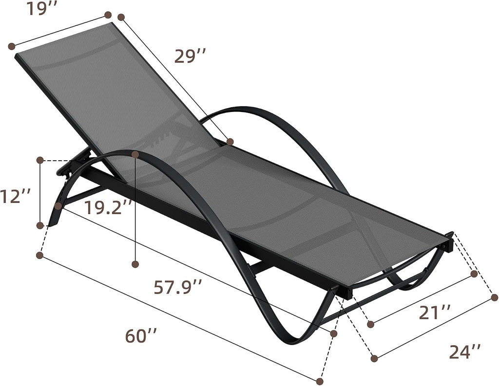 Patio Chaise Lounge Set of 2, Pool Chaise Lounge with Arm,Outdoor Lounge Chair with 5 Adjustable Backrest,Sunbathing