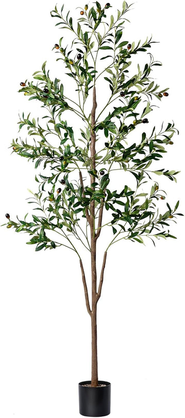 Olive Tree, 6FT Tall Faux Olive Tree with Lights Moss and Planter, Olive Trees Artificial Indoor with Realistic Wood