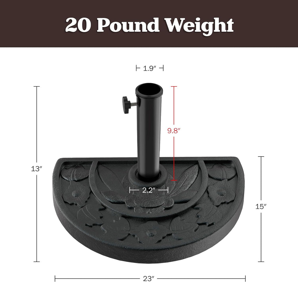 Half Round Umbrella Base - 20lb Weighted Semicircle Freestanding Resin and Concrete Umbrella Stand Use by (Black)