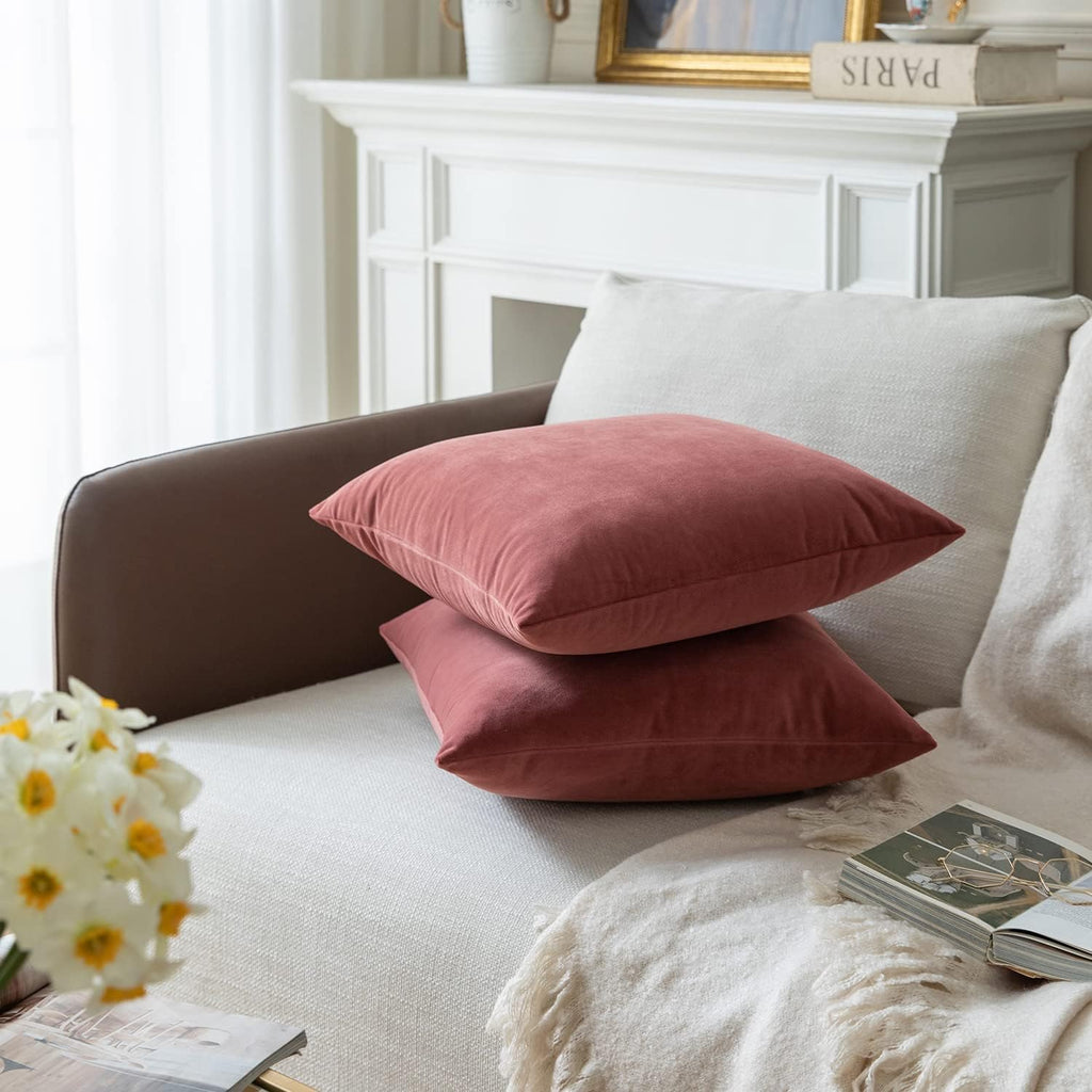 Set of 2 Velvet Throw Pillow Covers, Mauve Dusk
