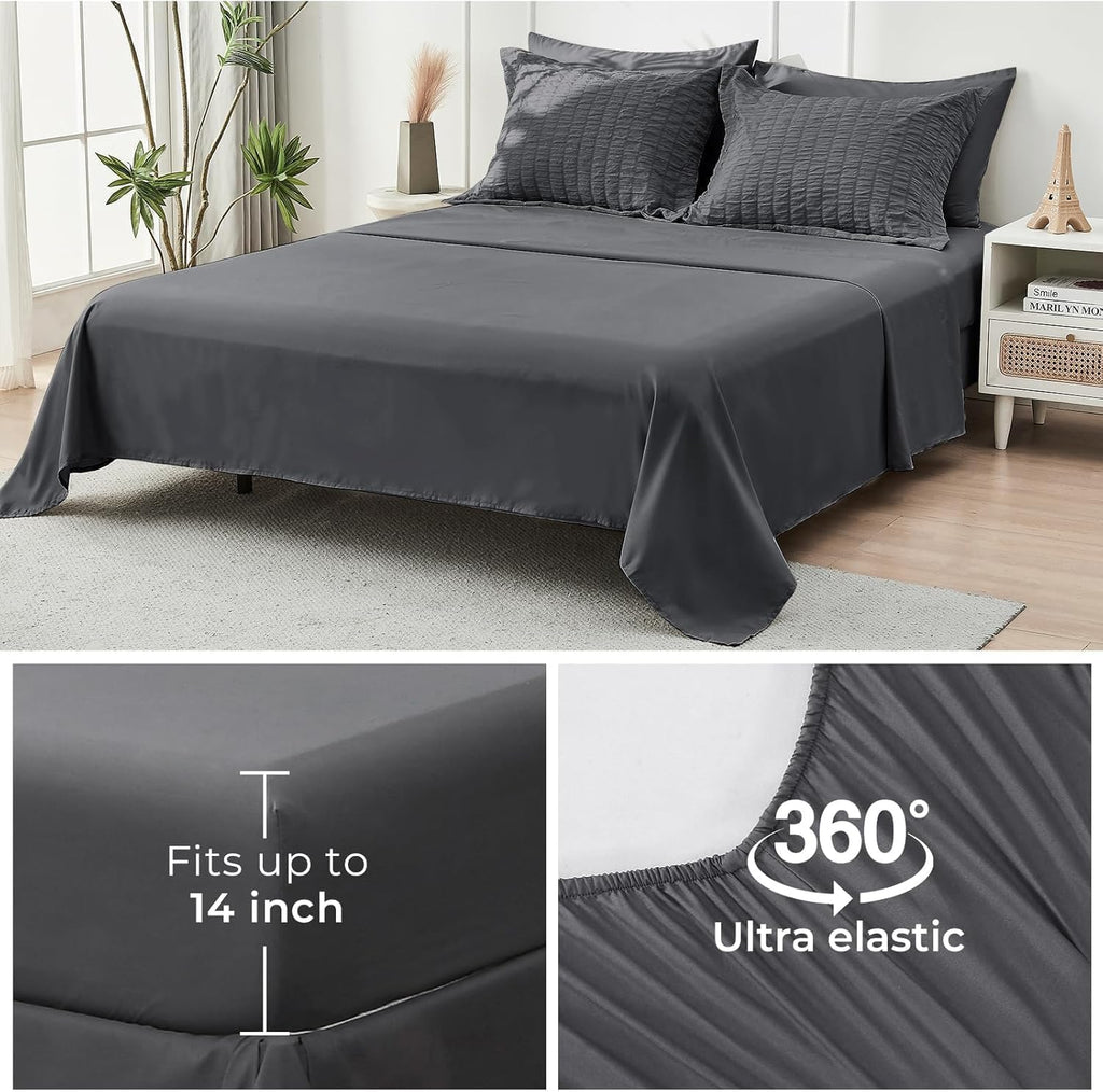 Comforter Set Seersucker 7 Pieces, All Season Luxury Bed in a Bag, Bedding Set with Comforters, Sheets