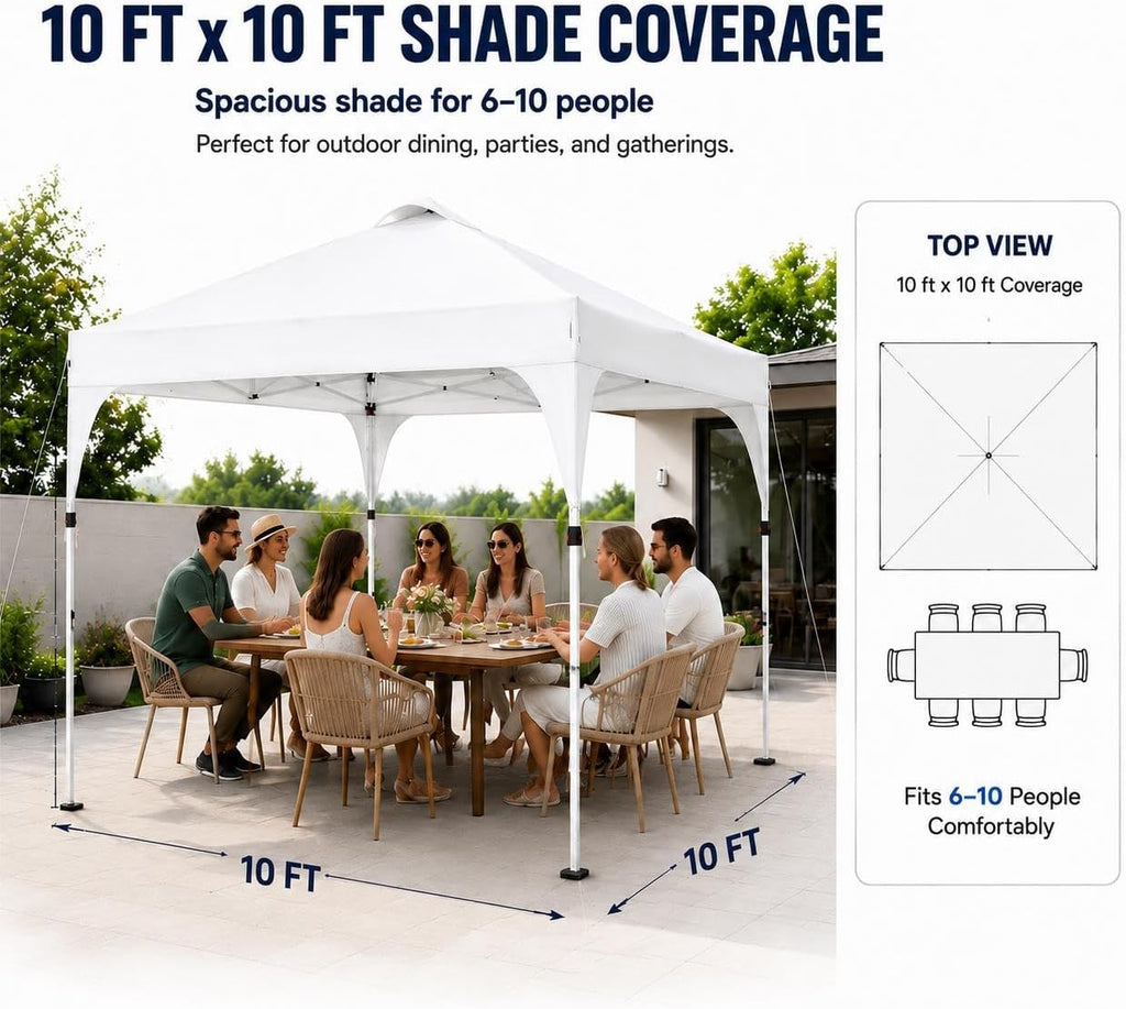 10x10 Pop Up Canopy Tent, Easy Set-Up Commercial Gazebo - White