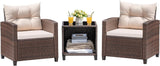 3 Pieces Patio Furniture Set, PE Rattan Wicker Patio Set with Two Outdoor Chairs and Table