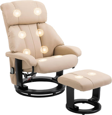Modern Reclining Swivel Lounge Chair and Ottoman — Beige PU Leather