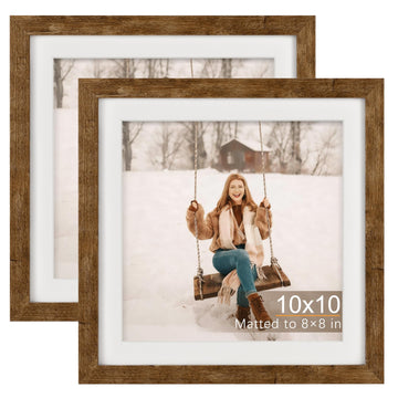 10x10 Picture Frames with 8x8 Mat Set of 2, Rustic Brown
